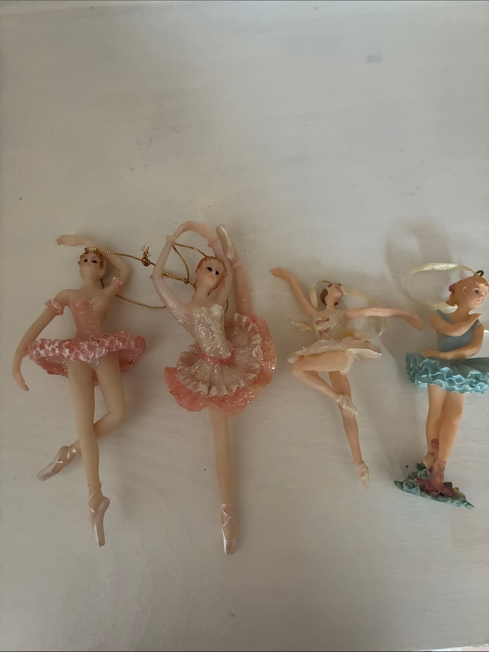 Vintage Set of 4 ballerina ornaments ceramic 6” and 4”